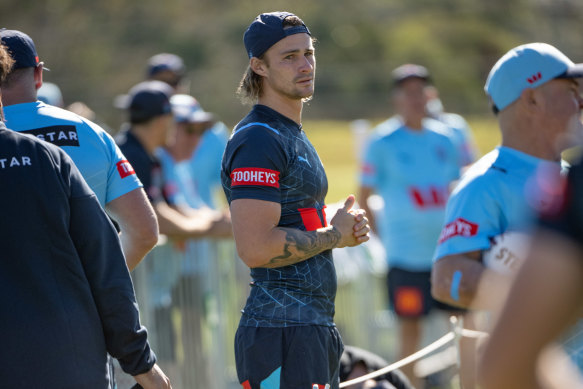Nicho Hynes was a spectator during the Blues’ first training session.