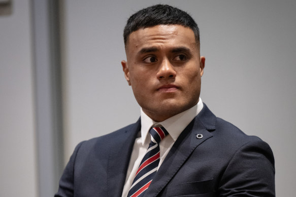 Sydney Roosters forward Spencer Leniu at Monday night’s hearing.
