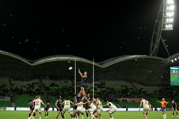 The Rebels in action in their last game at AAMI Park.
