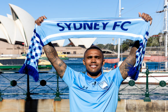 Douglas Costa is unveiled to the media as a Sydney FC player for the first time.