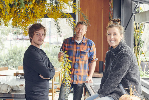 Matt Stone, left, Joost Bakker and Jo Barrett in the Greenhouse kitchen.