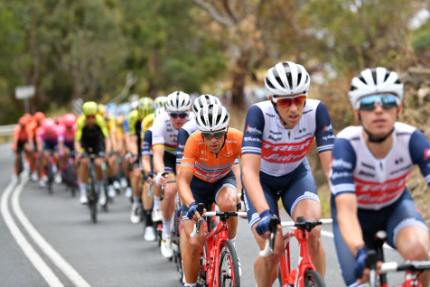 Richie Porte and his Trek-Segafredo teammates during stage four of the Tour Down Under from Norwood to Murray Bridge in South Australia on Friday.