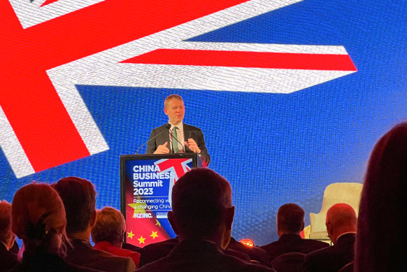 New Zealand Prime Minister Chris Hipkins at the China Business Summit in Auckland on Monday.