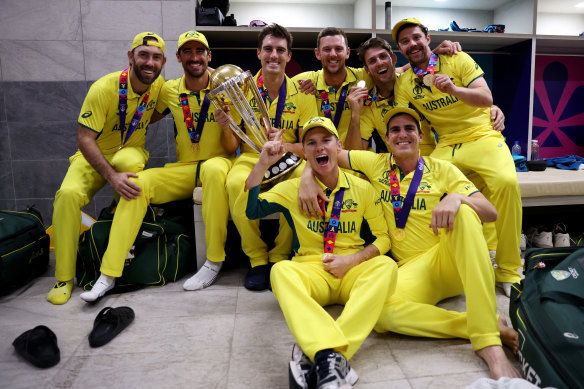 Australia celebrate winning the one-day World Cup in India last November.