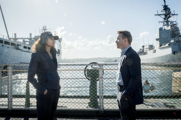 Mackey (Swann) and JD (Lasance) face off over who gets to investigate the death of a US sailor in NCIS: Sydney.