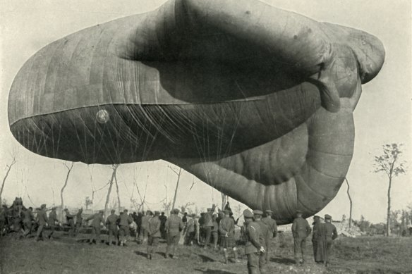 A surveillance balloon near Ypres during World War I.