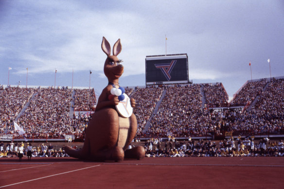A winking Matilda at the opening ceremony of the 1982 Brisbane Commonwealth Games. 