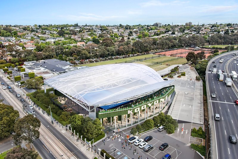 Render of proposed new roof for Kooyong’s historic stadium.