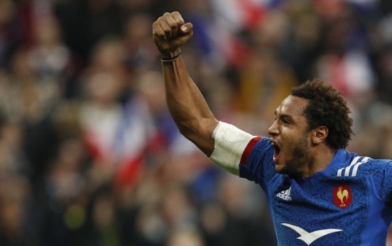 France's Benjamin Fall celebrates a job well done against England in the Six Nations.