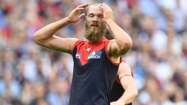 Gawn for all money: Demons ruckman reacts after missing the chance to put the Demons ahead in the last minute of the game.