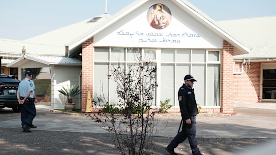The aftermath of the stabbing attack at Christ the Good Shepherd church in Wakeley.
