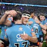 Nathan Cleary and the Blues celebrate after Origin I.