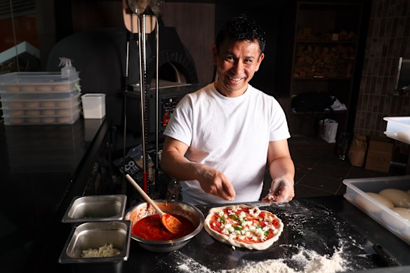 Pizza chef Tsubasa Tamaki at his new Sydney restaurant. 
