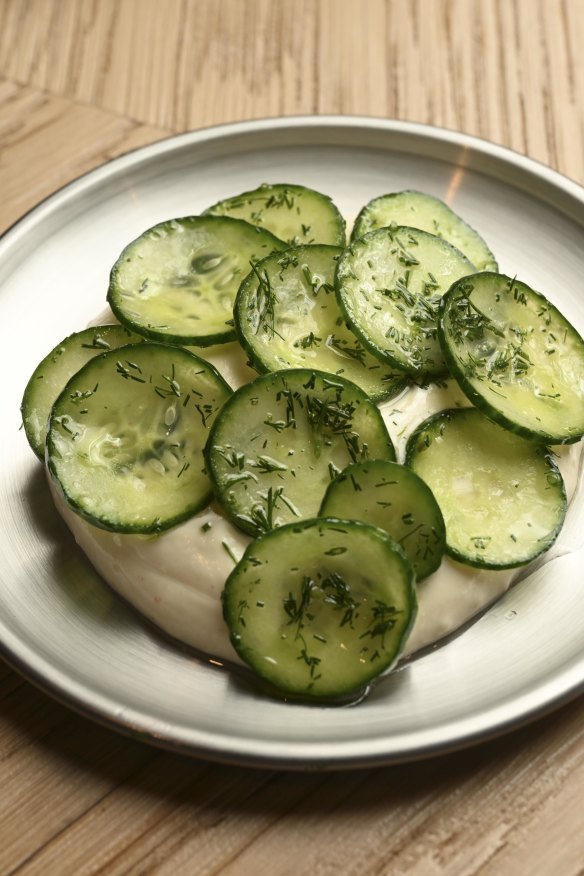 Taramasalata with cucumber, dill and lime.