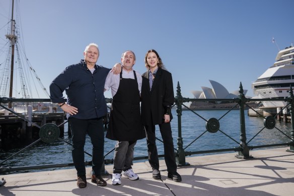 Chef Peter Conistis, with Louise and Tim Olsen will gather to celebrate John Olsen’s Vivid Festival display at Ploós.
