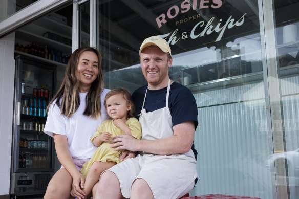 Tania Ho and Ben Sinfield with their daughter Rosie at Rosie’s Proper Fish &amp; Chips.