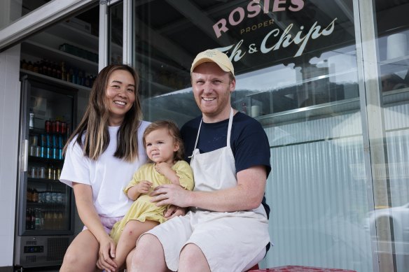 Tania Ho and Ben Sinfield with their daughter Rosie at Rosie’s Proper Fish and Chips.