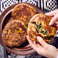 Filled flatbreads with kale and potato masala.