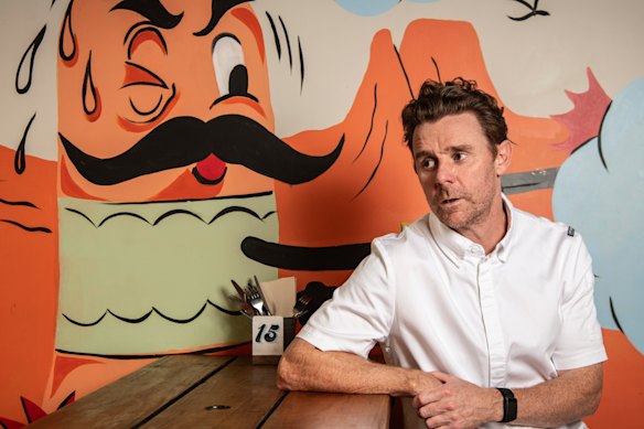 Chef-restaurateur Andrew Burns at his burger shop 2 Smoking Barrels, following the closure of his hatted Wollongong restaurant Babyface Kitchen.