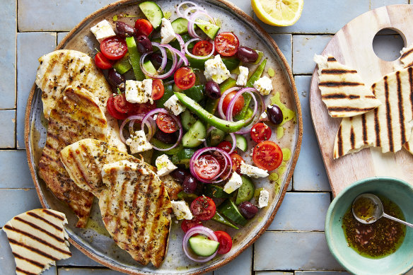 Greek chicken and salad.