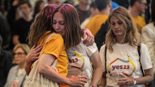 Yes supporters react to the news that the referendum has been defeated.