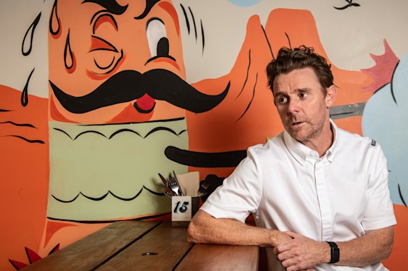 Chef-restaurateur Andrew Burns at his burger shop 2 Smoking Barrels, following the closure of his hatted Wollongong restaurant Babyface Kitchen.