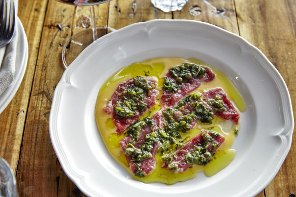 Go-to dish: Beef carpaccio with bone marrow aioli.