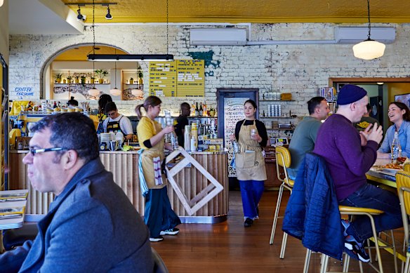 Inside the cheerful Happyfield cafe in Haberfield.