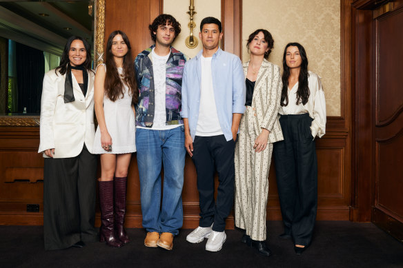 Faces of the future ... National Designer Award 2023 finalists (from left) Jackie Kiprovski (Madre Natura); Natasha Veenhuizen (Van der Kooij); Jordan Gogos (Iordanes Spyridon Gogos); Dylan Best (Best Jumpers); Anna Cordell (Anna Cordell); Jemyma Kavanagh (Hyde and Stone).