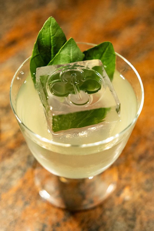 St Basil, a cocktail of blended rum, white vermouth,  basil stem cordial and limoncello.