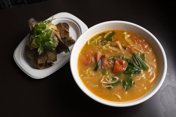 Salmon head soup. 