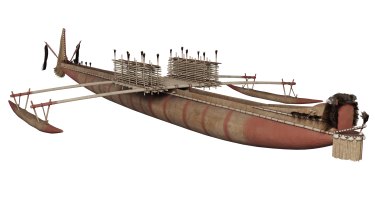 An artist’s impression of an early outrigger canoe.