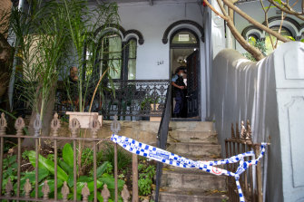 The Redfern unit where the bodies of two men were found on Saturday night.