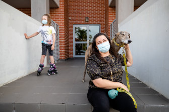 Jayda and her son Liam with their rescue dog Wombat.