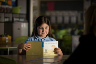 Mikayla Lumanovski during her one-on-one phonics check at Dandenong South Primary. 