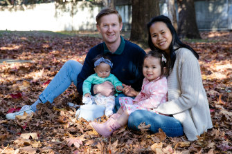 Hugh and Hanako Stump with their two daughters, aged six months and three.  