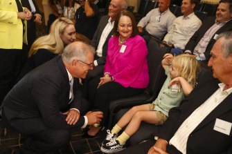 Pleased to meet you: Scott Morrison at the Kahibah Sports Center in Newcastle on Monday.