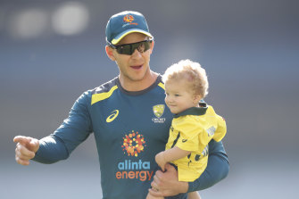 Australian captain Tim Paine with his son Charlie at the MCG on Christmas Day.