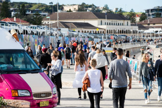 On Sunday, hundreds of people flocked to Bondi Beach. 