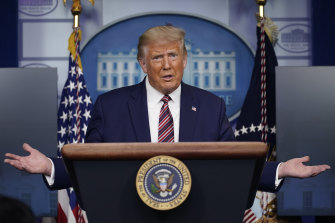President Donald Trump gestures while speakings during a news conference at the White House, on Sunday, September 27.