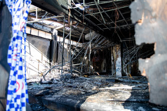 Wreckage of Balmain Leagues Club after the fire on Saturday.