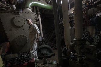 Steam engineer Graeme Curran in the South Steyne’s engine room.