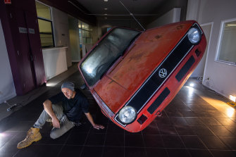 Jason Waterhouse and his VW car sculpture.