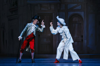 Steven Heathcote as Cassandre (left) and Callum Linnane as Pierrot.