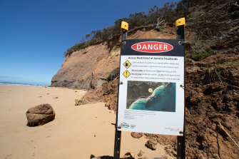 A warning sign south of Bells Beach. 