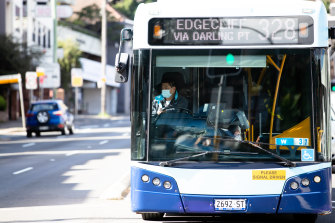 A bus driver wearing a mask in Rushcutters Bay, in Sydney's east.
