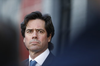 AFL CEO Gillon McLachlan speaking to media this afternoon.