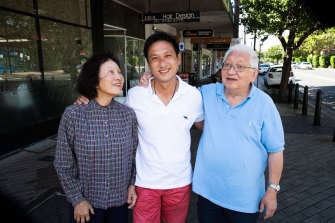 Jason Yat-sen Li, who is likely to win the seat of Strathfield when the result is declared, with his proud parents, Pansy and George. 