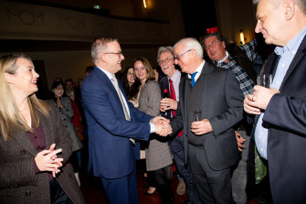 Prime Minister Anthony Albanese meets locals at Marrickville Town Hall in Sydney on Thursday.