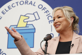 Sinn Fein’s Michelle O’Neill speaks after election win.